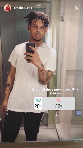 smokepurpp at Я 5- 4 drop new music this week? YES NO 20% 80%