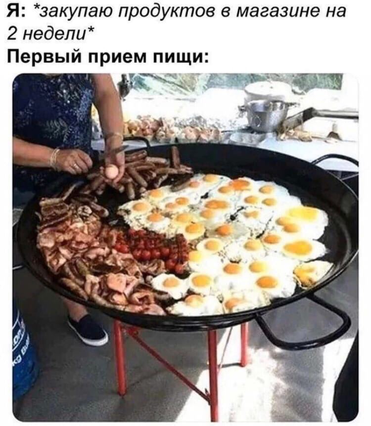 Я: *закупаю продуктов в магазине на 2 недели* Первый прием пищи: 9