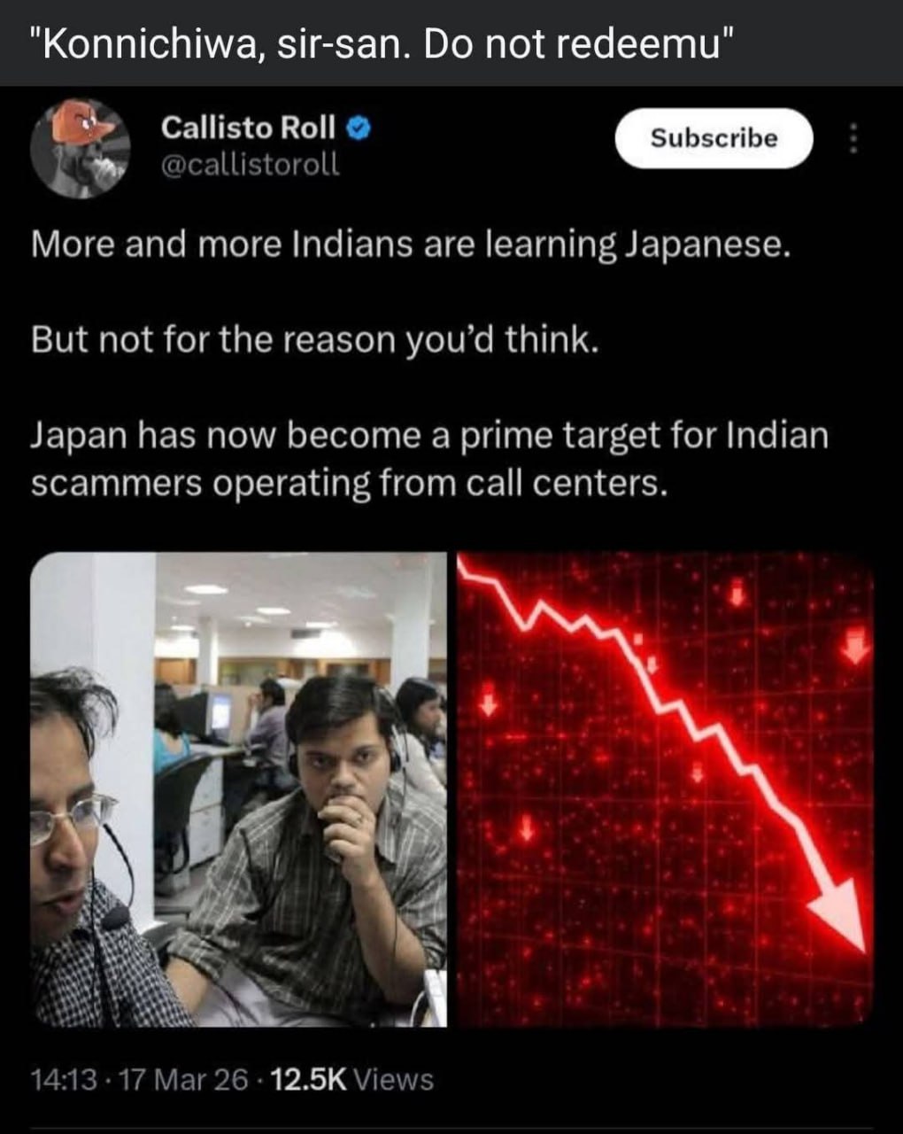 sir-san. not гедеети" a Callisto Roll More and more Indians are learning Japanese. But not for the reason you'd think. Japan has now become а prime target for Indian scammers operating from call cente