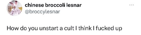 chinese broccoli lesnar @broccylesnar How you unstart a cult think fucked up