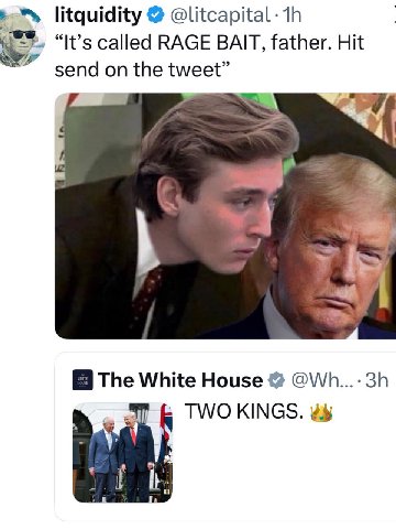 litquidity @litcapital “It’s called RAGE BAIT, father. Hit send on the tweet” The White House TWO KINGS.