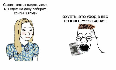 Сынок, хватит сидеть дома, мы едем на дачу собирать грибы и ягоды ОХУЕТЬ, ЭТО УХОД В ЛЕС NO ЮНГЕРУ??? БАЗА!!! 5