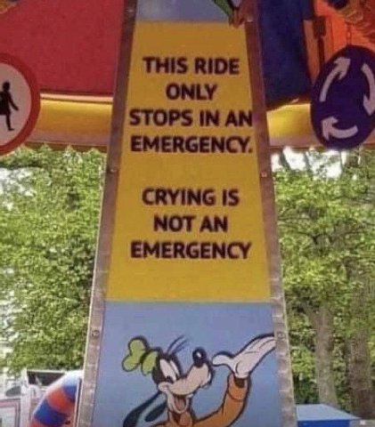 THIS RIDE STOPS IN EMERGENCY. CRYING IS 4 NOT AN EMERGENCY Dow tat