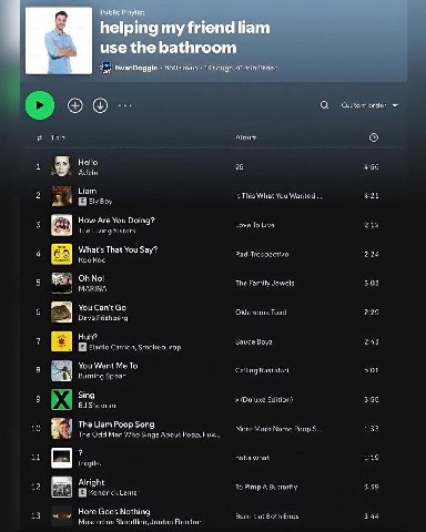 Public Playlist fag helping my friend liam use the bathroom EwanDoggle 660 savos 13 songs, min 19 soc 2% 4:55 2 Нат Is What You Wanted 4:21 Boy 2 3 How Are You Doing Love To Live 242 Living Sistars Wh