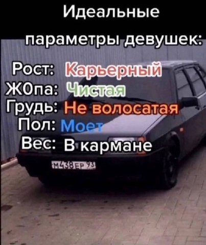 Идеальные параметры девушек: Рост: ЖОпа: Чистая Грудь: Не волосатая Пол: Вес: В кармане