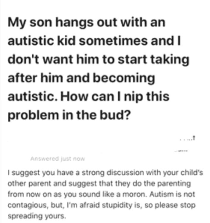 son hangs out with autistic kid sometimes and don't want him to start taking after him and becoming autistic. How nip this problem in the bud? suggest you have a strong discussion with your other pare