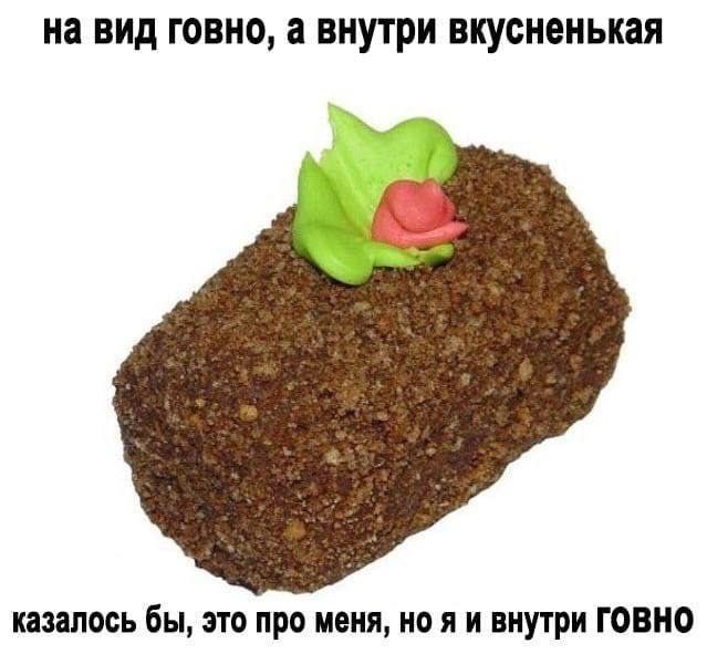 на вид говно, а внутри вкусненькая казалось бы, это про меня, но я и внутри ГОВНО