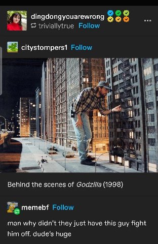 dingdongyouarewrong Striviallytrue Follow i citystompers1 Follow И 2 a i i Behind the scenes of (1998) memebf Follow man why didn’t they just have this guy fight him off. dude’s huge