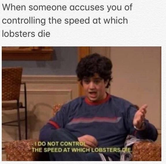 When someone accuses you of controlling the speed at which lobsters die 2 NOT THE SPEED WHICH