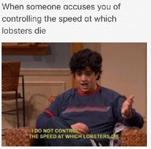 When someone accuses you of controlling the speed at which lobsters die 2 NOT THE SPEED WHICH