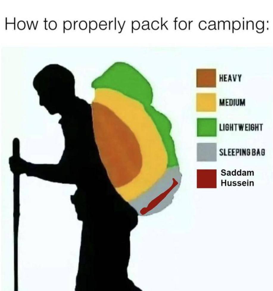 How to properly pack for camping MEDIUM SLEEPING BAG Saddam Hussein