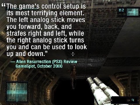 “Тре game's control зефир is its most terrifying element. The left analog stick moves you forward, back, and strafes right and left, while the right analog stick turns you and can be used to look up a