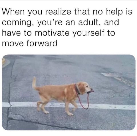 When you realize that по help is coming, you’re an adult, and have to motivate yourself to move forward