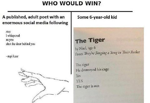 WHO WOULD WIN? A published, adult poet with an Some 6-year-old kid enormous social media following stay as you i whispered shut the door behind you kaur
