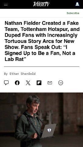 VARIETY Subscribe Nathan Fielder Created a Fake Team, Tottenham Hotspur, and Duped Fans with Increasingly Tortuous Story Arcs for New Show. Fans Speak “1 Signed Up to Be a Fan, Nota Lab Ethan Shanfeld