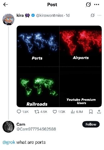 Post kira @kirawontmiss (9 23 Ports Airports Youtube Premium Railroads Users (2 1.8к шем @Сат977754562588 @grok what are ports