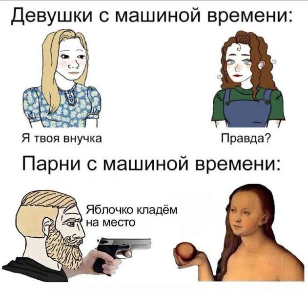 Девушки с машиной времени Я твоя внучка Правда? Парни с машиной времени: Яблочко кладём на место