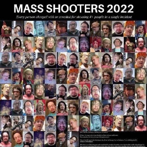 MASS SHOOTERS 2022 Every person or arrested for shooting 4+ people a single incident у О к В 2 43 В 21