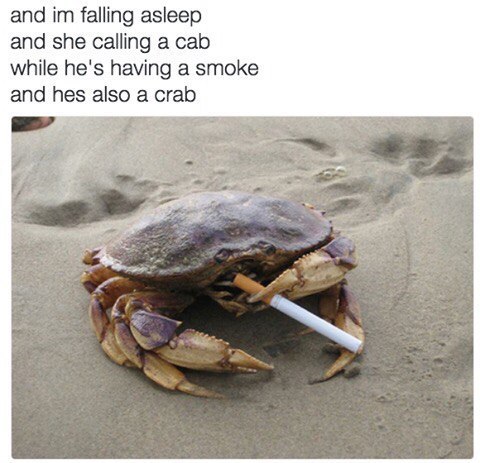 and falling asleep and she calling a cab while he's having a smoke and hes
