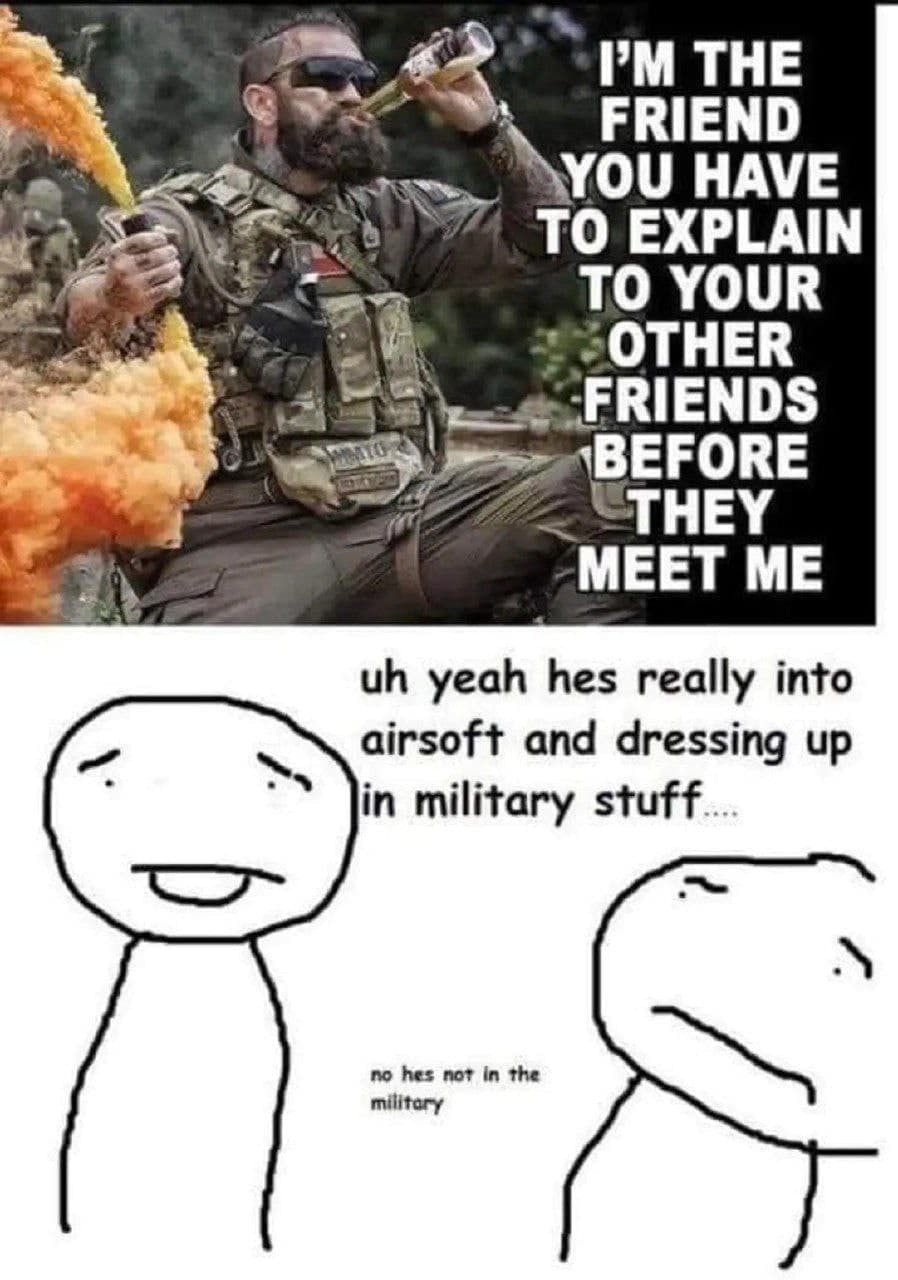 THE 2 FRIEND 4 HAVE TO EXPLAIN 4 _TO YOUR “OTHER -ТНЕУ a _МЕЕТ yeah hes really into airsoft and dressing up in military stuff no hes not in the military