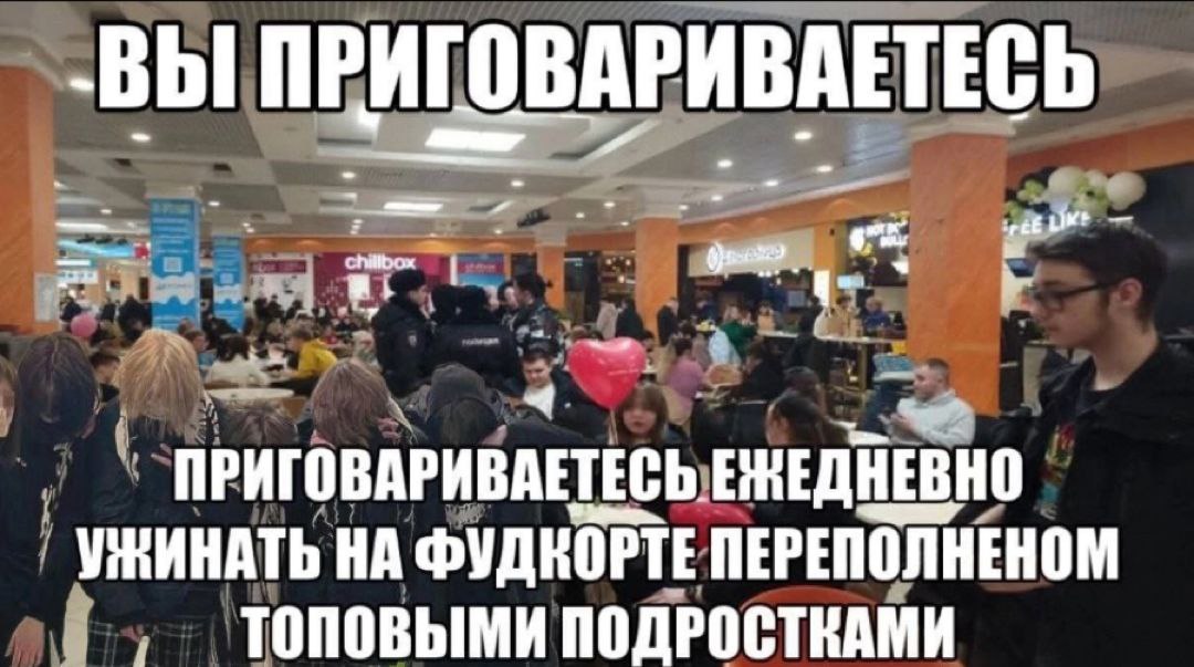 -ВЫ ПРИГОВАРИВАЕТЕСЬ ПРИГОВАРИВАЕТЕСЬ ЕЖЕДНЕВНО УЖИНАТЬ НА ФУДКОРТЕ ПЕРЕПОЛНЕНОМ ТОПОВЫМИ ПОДРОСТКАМИ