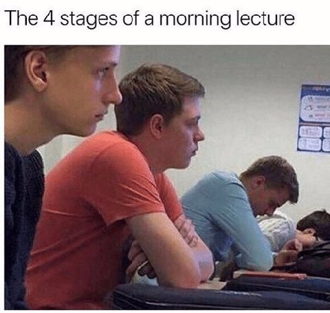 The 4 stages of a morning lecture