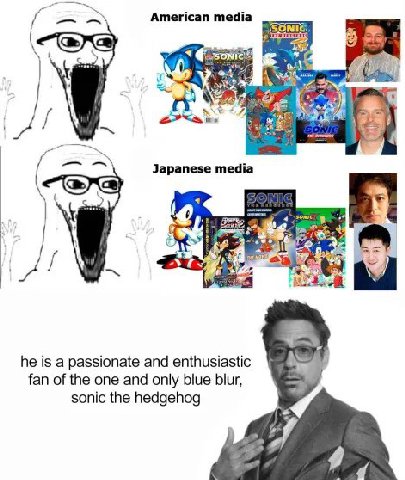 American media у я ies Japanese media 4 в he is a passionate and enthusiastic fan of the one and only blue blur, sonic the hedgehog