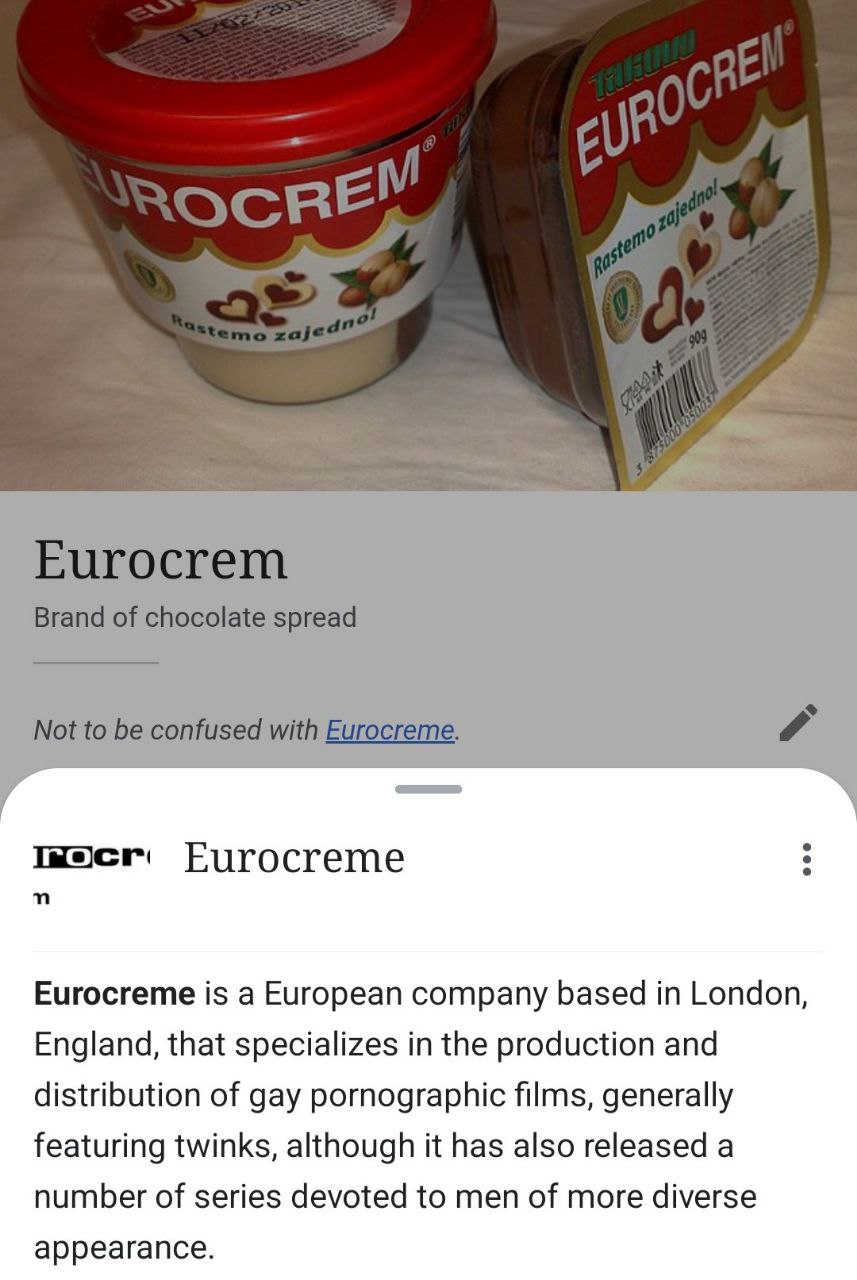 Eurocrem Brand of chocolate spread Not to be confused with Eurocreme. Eurocreme Eurocreme is a European company based in London, England, that specializes in the production and distribution of gay por
