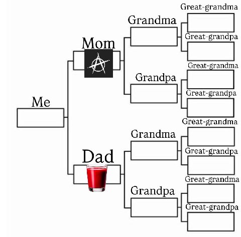 Great-grandma Grandma Great-grandpa Mom Great-grandma Grandpa Great-grandpa Me Great-grandma Grandma Great-grandpa Dad Great- Grandpa Great-grandpa