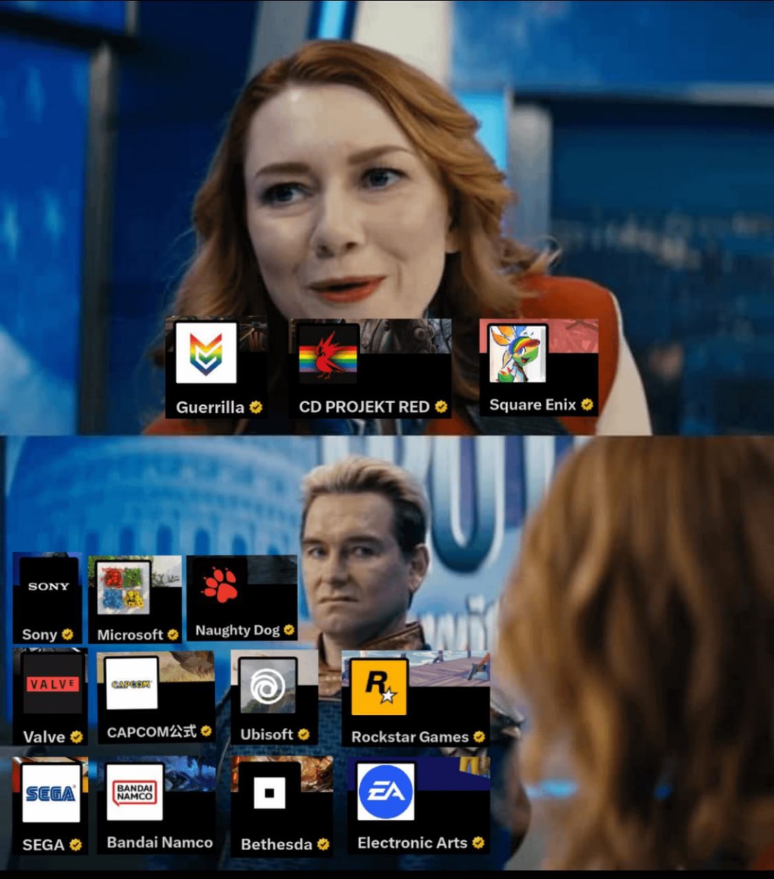 11 у CDPROJEKTRED Square Enix Bes SONY Fad Зопу® Microsoft Naughty Dog I a, A 6 Valve САРСОМАЖ® Ubisoft Rockstar Games я SEGA@ Electronic Arts