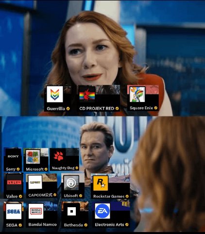 11 у CDPROJEKTRED Square Enix Bes SONY Fad Зопу® Microsoft Naughty Dog I a, A 6 Valve САРСОМАЖ® Ubisoft Rockstar Games я SEGA@ Electronic Arts