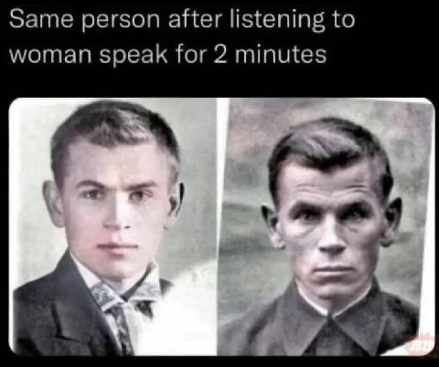 Same person after listening to woman speak for 2 minutes