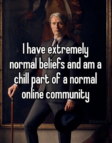 extremely normal beliefs and а chill part of a normal community