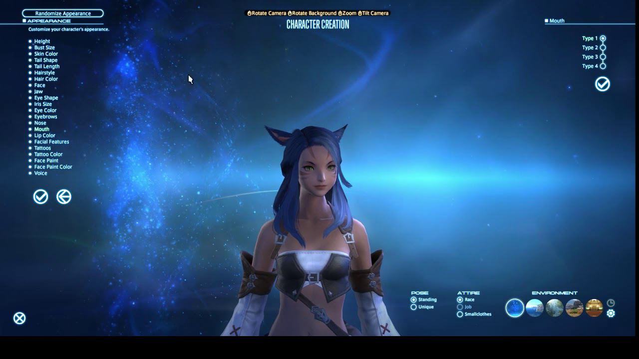 Camera Background ФТИ! Camera Mouth your CHARACTER CREATION Height Туре 1 Bust Size type 2 Skin Color Shape Type 3 Type 4 Hairstyle Harr Color Гасе Jaw Eye Shape Ins Size Eye Color Eyebrows Nose Mouth
