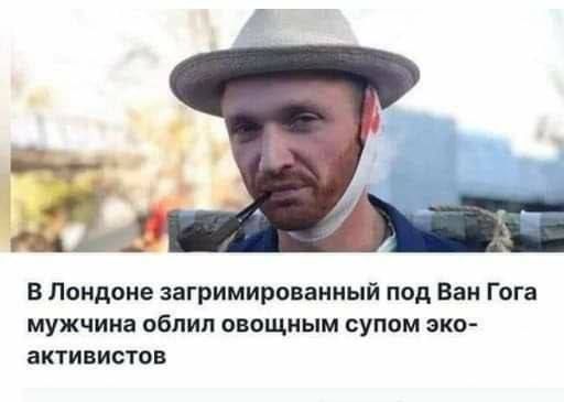 В Лондоне загримированный под Ван Гога мужчина облил овощным супом эко- активистов