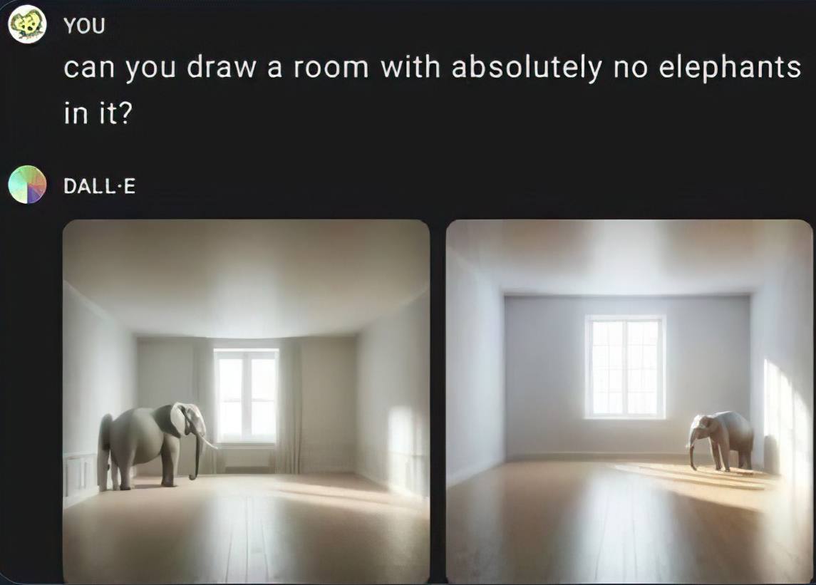 YOU can you draw a room with absolutely no elephants in it? DALL-E