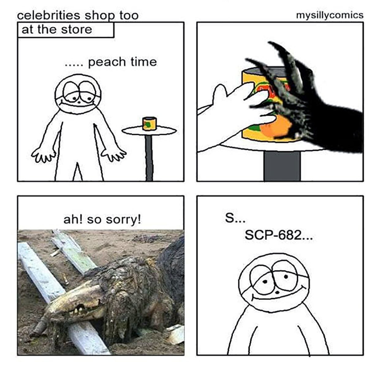 celebrities shop too mysillycomics at the store peach time A so sorry! 5... SCP-682...