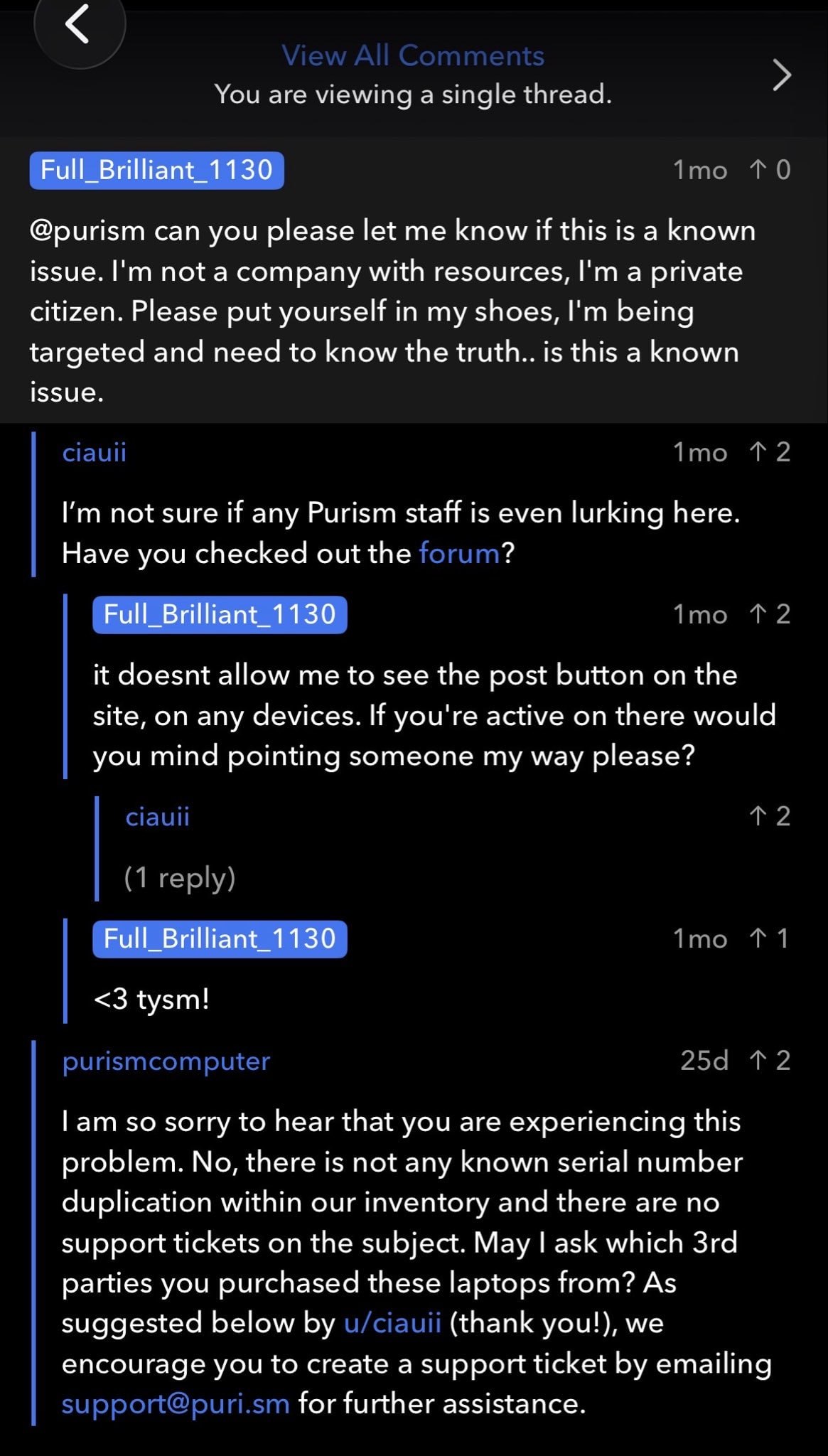 You are viewing a single thread. ТО @purism can you please let me know if this is a known issue. not a company with resources, a private citizen. Please put yourself in my shoes, being targeted and ne