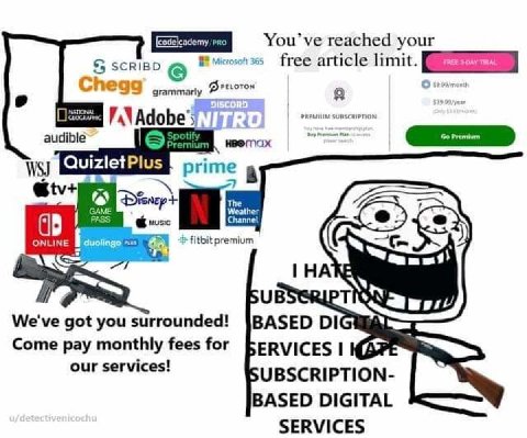 reached your $5 SCRIBD free article limit. Chegg Adobe audible QuizletPlus prime в GAME ONLINE fitbit premium НА We've got you surrounded! BASED Come pay monthly fees for our services! ERVICES UBSCRIP