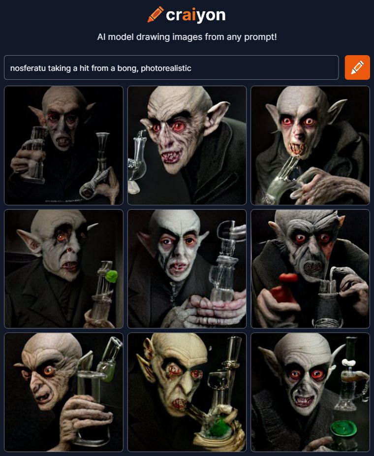 уоп model drawing images from any prompt! nosferatu taking a hit from a bong, photorealistic be 2
