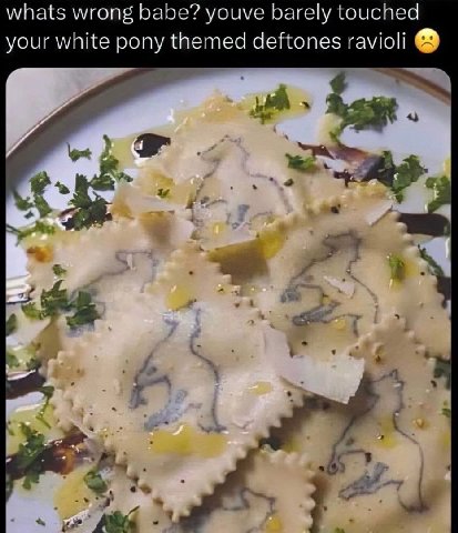 whats wrong babe? youve barely touched your white pony themed deftones ravioli 4 A