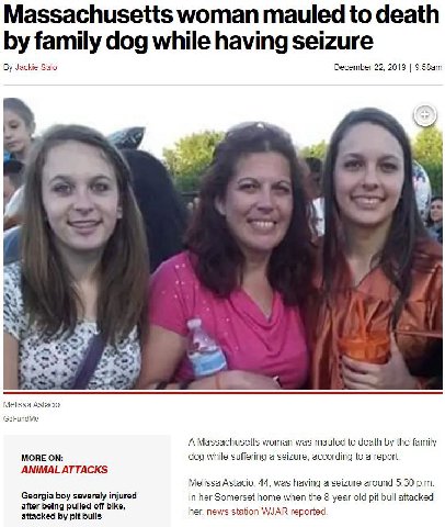 Massachusetts woman mauled to death family dog while having seizure Jackie Salo December 22, 2019 Melissa Astacio GoFundMe A Massachusetts woman was mauled to death the family MORE ON: dog while suffe