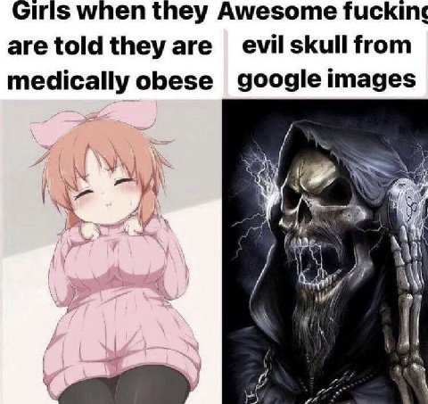 Girls when they Awesome are told they are evil skull from medically obese google images —у A