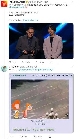 The Game Awards From Software is the first studio to win 2 Game of the Year awards at jameAwards 2019 Sekiro: Shadows Die Twice 2022 Elden Ring Congratulations @fromsof О 722 3,5 Merry Biffmas Replyin