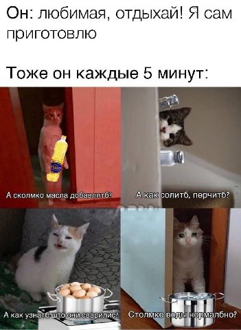 Он: любимая, отдыхай! Я сам приготовлю Тоже он каждые 5 минут 4 А сколмко масла добавлятб? 'Акаксолитб, перчитб? у A как Cronmko