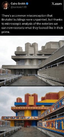 4 Cairo Smith Х.сот There's acommon misconception that Brutalist buildings were unpainted, but thanks to microscopic analysis of the exteriors we can now recreate what they looked like in their prime.
