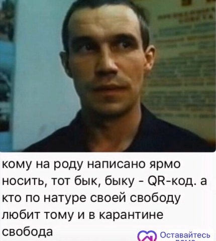 кому на роду написано ярмо носить, тот бык, быку ОК-код. a кто по натуре своей свободу любит тому и в карантине свобода Оставайтесь