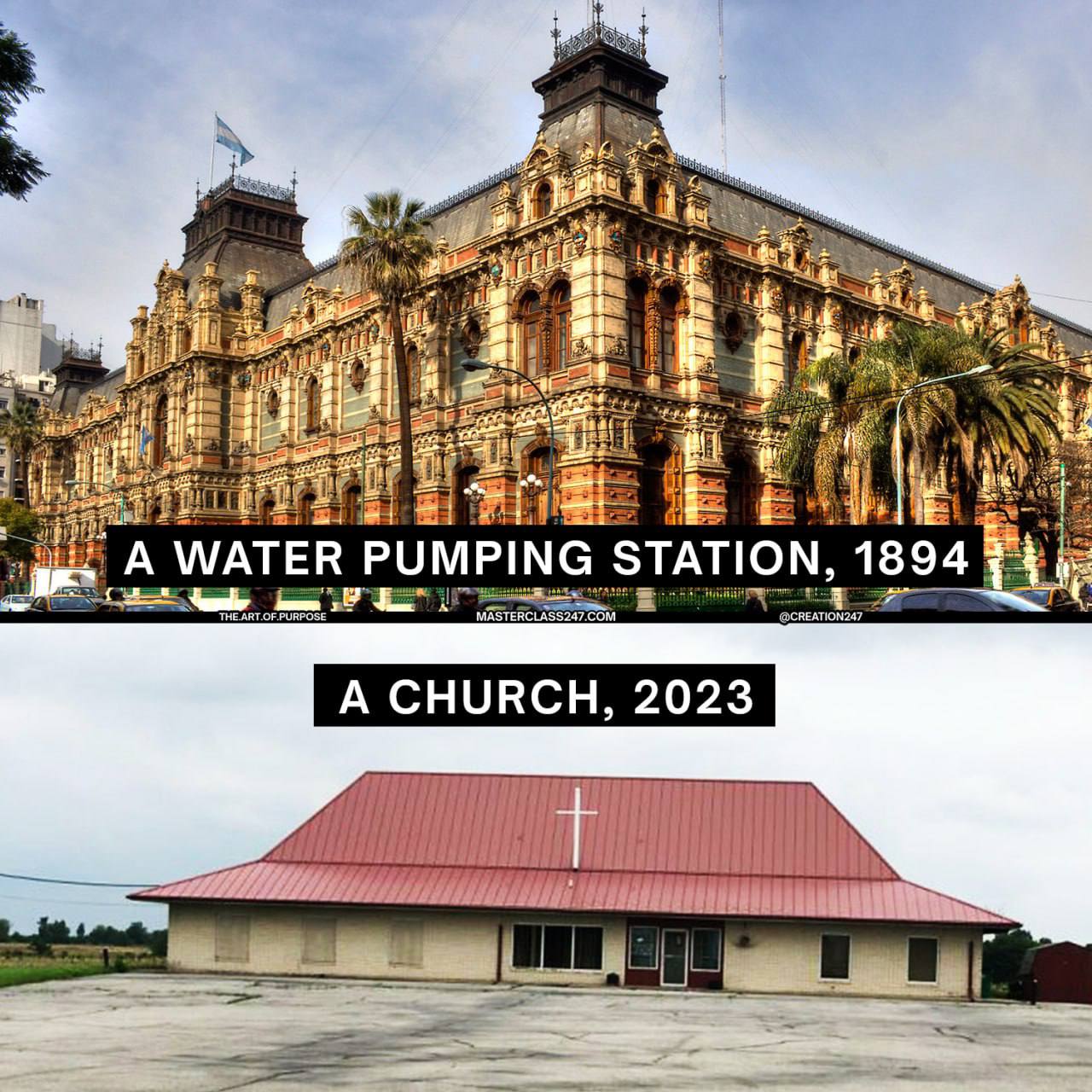 A WATER PUMPING STATION, 1894 A CHURCH, 2023