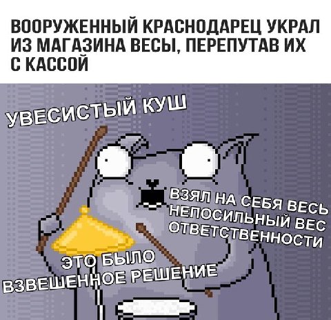 ВООРУЖЕННЫЙ КРАСНОДАРЕЦ УКРАЛ ИЗ МАГАЗИНА ВЕСЫ, ПЕРЕПУТАВ С КАССОЙ УВЕСИСТЬЙ a ВЕС ОЛВЕТ