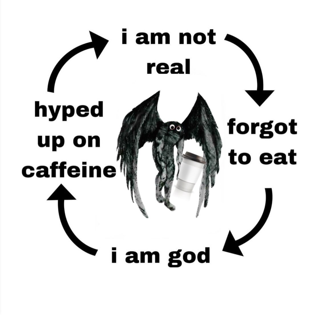 iam not real hyped up on forgot to eat caffeine iam god